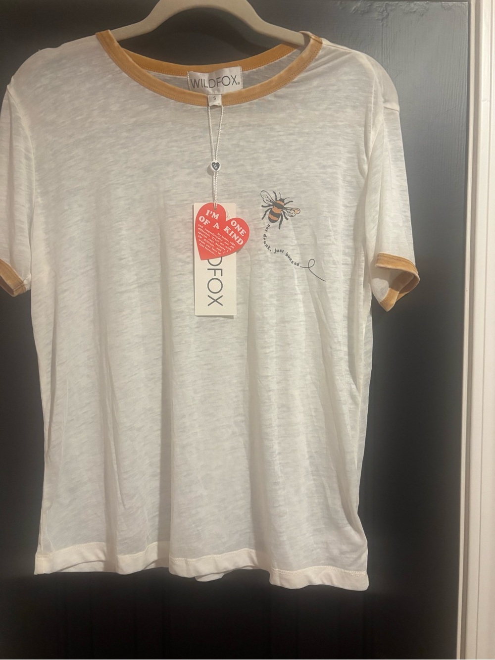 Wildfox women's White Tee with Mustard Trim & Bee Graphic